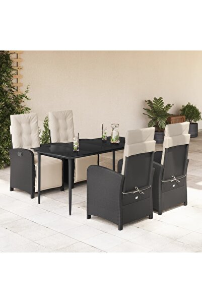vidaxl Garden furniture set with cushions, 5 pieces, black, polyrattan