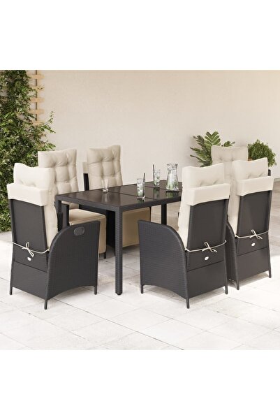 vidaxl Set mobilier de gradina cu perne, 7 piese, negru, poliratan