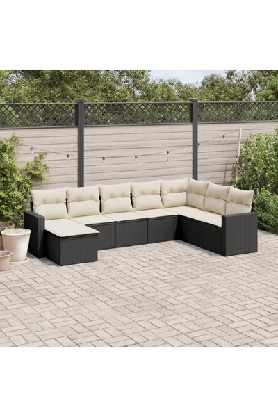 vidaxl Set mobilier de gradina cu perne, 8 piese, negru, poliratan