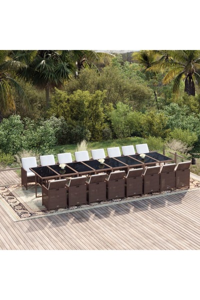 vidaxl Set mobilier de gradina cu perne, 17 piese, maro, poliratan