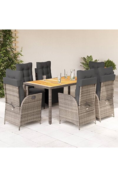 vidaxl Garden furniture set with cushions, 7 pieces, grey, polyrattan