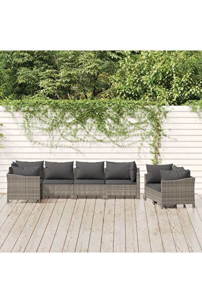 Concept Set mobilier de grădină cu perne, 7 piese, gri, poliratan
