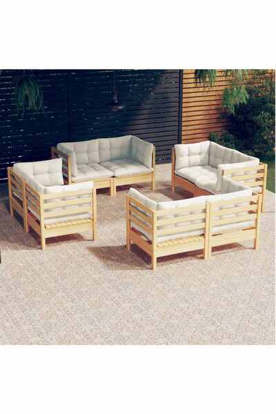 vidaxl Set mobilier de gradina cu perne, 8 piese, crem, lemn de pin