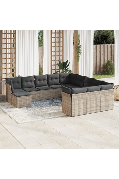 vidaxl Set canapea de gradina cu perne, 12 piese, gri, poliratan