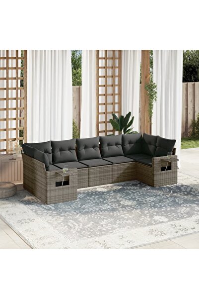 vidaxl 7-piece garden sofa set with cushions, grey, polyrattan