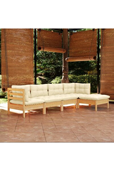 vidaxl Garden furniture set with cream cushions, 5 pieces, pine wood
