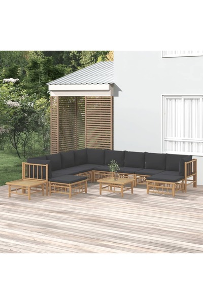 Concept Set mobilier de grădină cu perne gri închis, 12 piese, bambus
