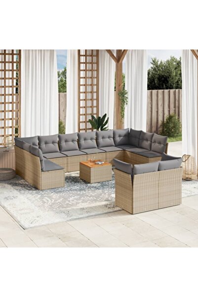 vidaxl Set canapele de gradina, 13 piese, cu perne, bej, poliratan