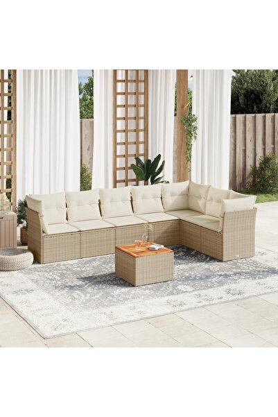 vidaxl Set canapele de gradina, 8 piese, cu perne, bej, poliratan
