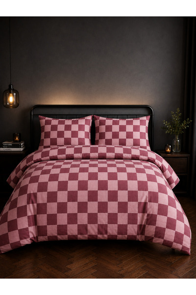 Tabu Home Ranforce Bordo Dama Desen Çift Kişilik Nevresim Takımı