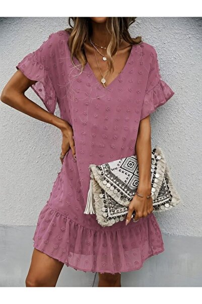 Kokosh moda Women's Polka Dot Short Sleeve Chiffon Dress