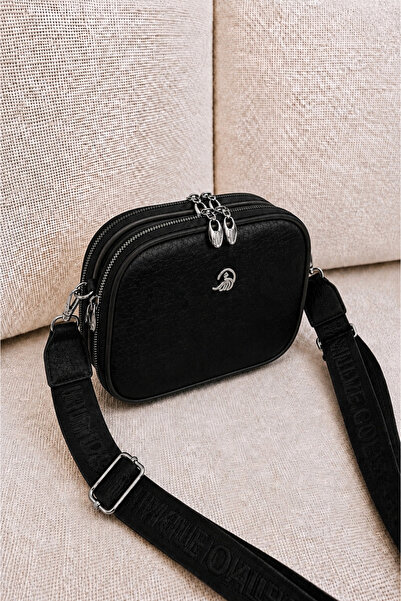 MILANOFOX Women's Black Multi-Compartment Cross Shoulder Bag with Adjustable ...