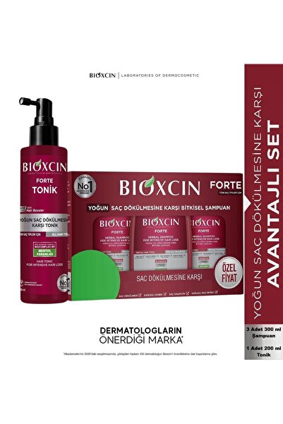 Bioxcin مجموعة فورتي 3x300 مل من الشامبو والتونيك المكثف المضاد لتساقط الشعر ...