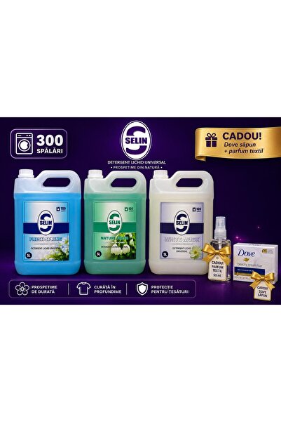 Selin Pachet Premium – 3 x 5L Detergent Lichid Universal + CADOU Dove & Parfu...