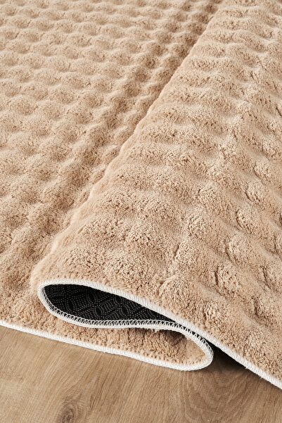 tropikal home Bubble Bej Puffy Post Peluş Yumuşak Halı Yolluk Kaymaz Taban Ro...