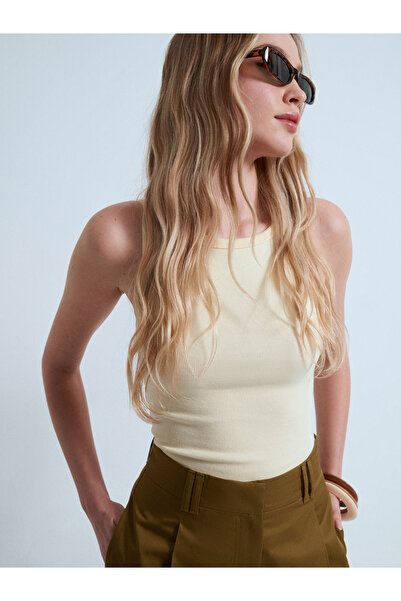 Dilvin 32774 Halter Neck Top-Light Yellow