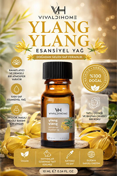 vivaldihome Ylang Ylang Esansiyel Yağı 10 ML – Saf Aromaterapi Yağı, Buhurdan...