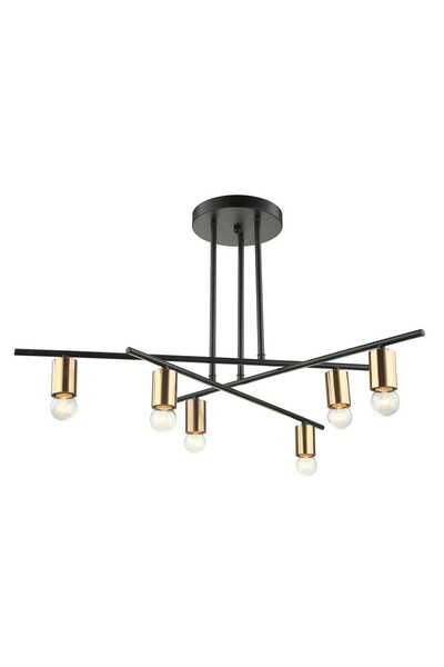 Italux Lustră suspendată industrială Normani cu 6 lumini, metal negru cu acce...