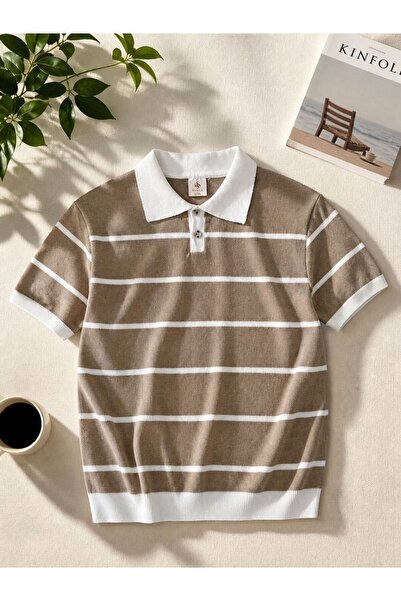 Wisely Oversize Polo Yaka Çizgili T-Shirt