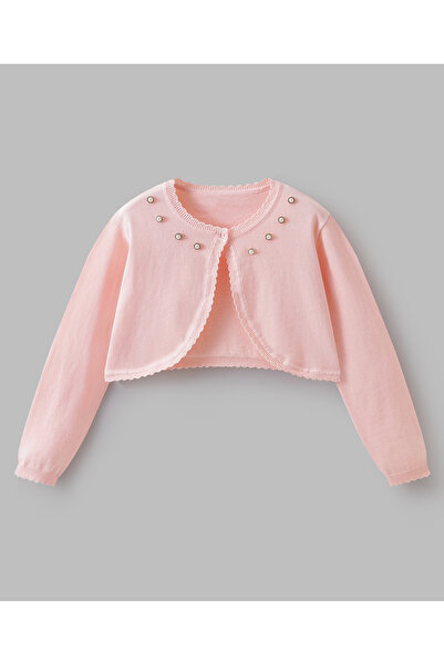 Mark & Mia Cotton Pearl Embellished Full Sleeves Shrug - Peach