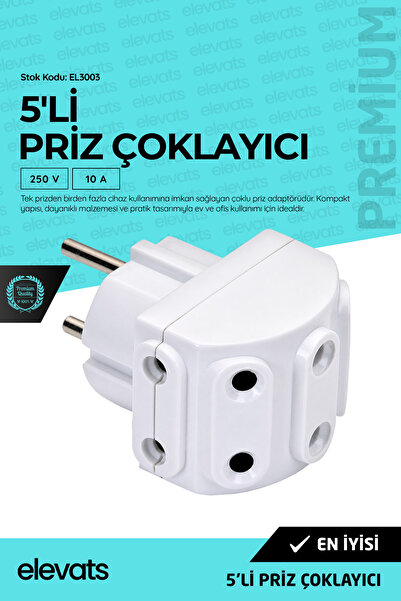 Elevats Premium 5’li Priz Çoklayıcı | Çoklu Priz Adaptörü | Priz Çoğaltıcı | ...