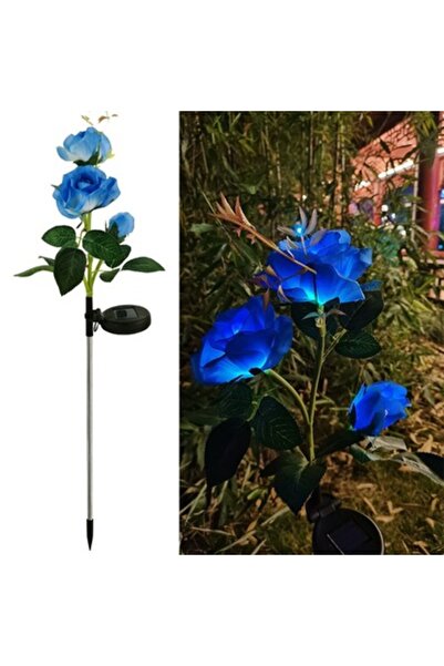 Casa Shop Set of 2 Blue Rose Solar Lamps with 3 LED Flowers, Multicolor Light...