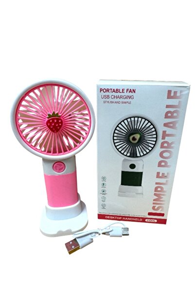 CAVAŞ sun hat USB Şarjlı Çilek Figürlü Mini El Fanı - 16x8 cm 3 Kademeli Sess...