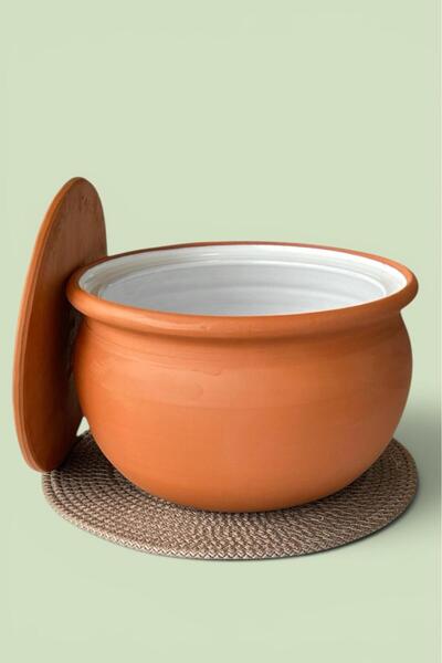 adenart pottery Sırlı Toprak Yoğurt Mayalama Tenceresi-Güveci 5 Lt Büyük Boy