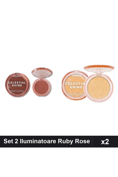 Makeup Set 2 Iluminatoare Ruby Rose Celestial Shine, Nuante 03 04, Highlighte...