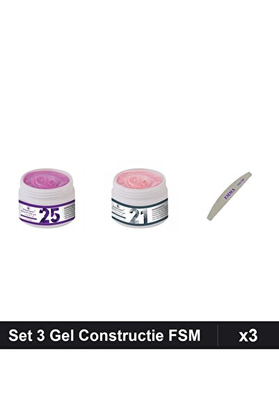 Makeup Set 3 Gel Constructie UV LED FSM 15g, Nuante 25 21, Pila EMMA 100/180