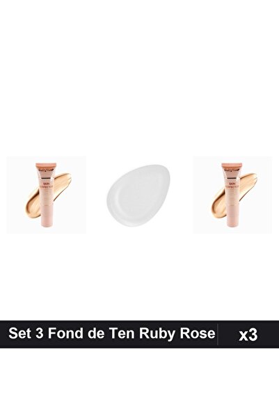 Makeup Set of 3 Skin Perfector Foundation Ruby Rose 03 with Silicone Sponges ...