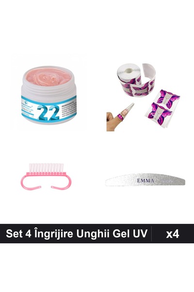 Makeup Set 4 Îngrijire Unghii, Gel Constructie UV LED 15g, Sablon Fluture 100...