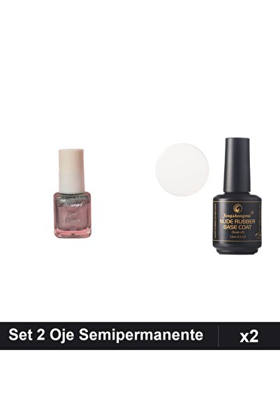 Makeup Set 2 Oje Semipermanente Lily Angel Argintie și Rubber Base Coat Alb L...