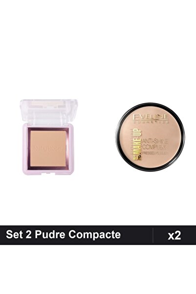 Makeup Set 2 Pudre Compacte Ruby Rose și Eveline Anti-Shine, Nuante Naturale,...