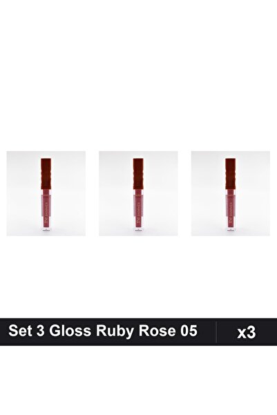Makeup Set 3 Glossuri Shimmer Ruby Rose 05, Buze Strălucitoare, Machiaj Profe...