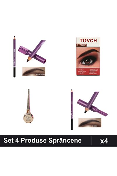 Makeup Set 4 Produse Sprâncene - Creion, Vopsea, Eyeliner, Nuante Maro Gri Negru