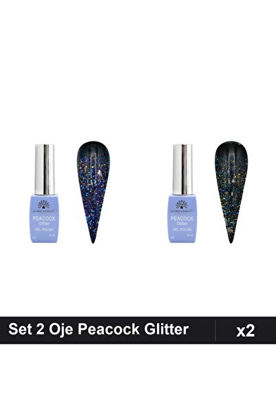 Makeup Set 2 Oje Semipermanente Peacock Glitter 8ml, Nuante 07 09, Manichiură...