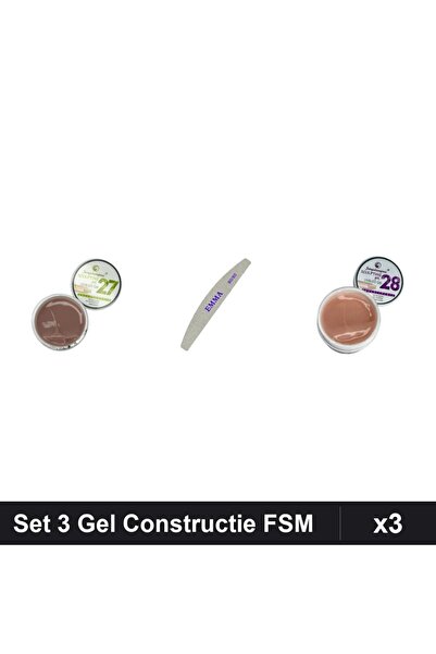 Makeup Set 3 Gel Constructie UV LED FSM 15g, Nuante 27 28, Pila Unghii EMMA 1...