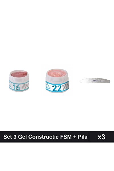 Makeup Set 3 Gel Constructie UV LED FSM 15g Nuante 16 22 + Pila Unghii Emma 1...