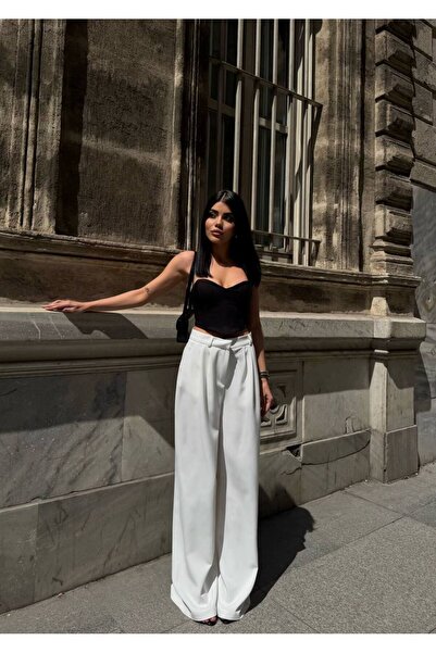 SUN STYLE Pantaloni PALAZZO cu talie înaltă și picior larg