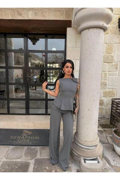 PEMAA Peplum Detailed Tank Top and Wide-Leg Pants Two-Piece Set