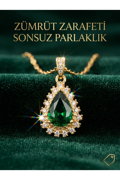 SEVMİNE Zümrüt Zarafeti: 316L Çelik Altın Kaplama Damla Kesim Kadın Kolye