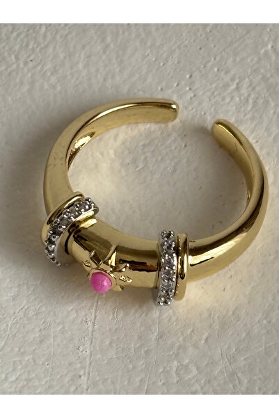 BHR AKSESUAR Gold Color Zircon Stone Sun Detailed Adjustable Ring