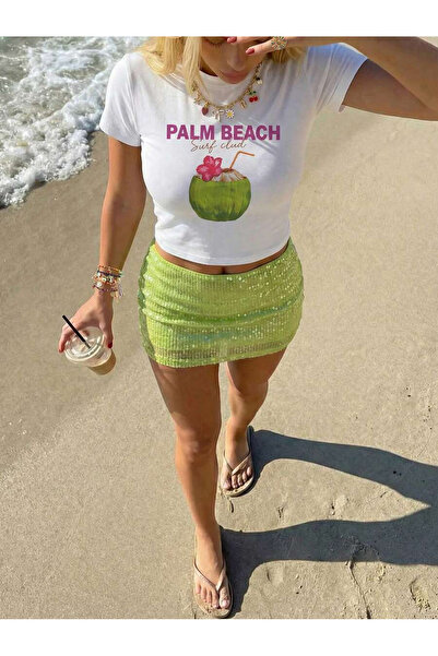 OVER HEAD Γυναικείο μπλουζάκι Palm Beach με στάμπα Baby Tee Crop