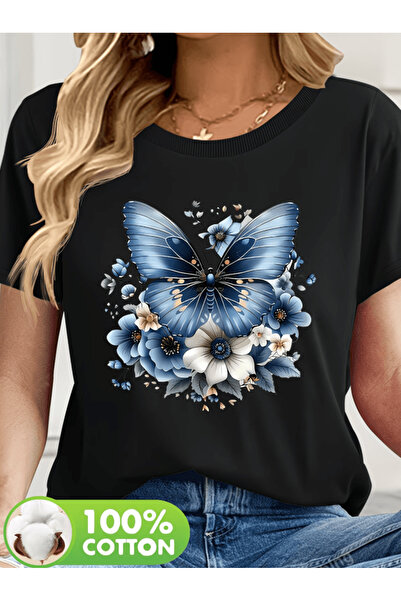 one button Tricou oversize premium cu design special, imprimat cu fluturi și ...