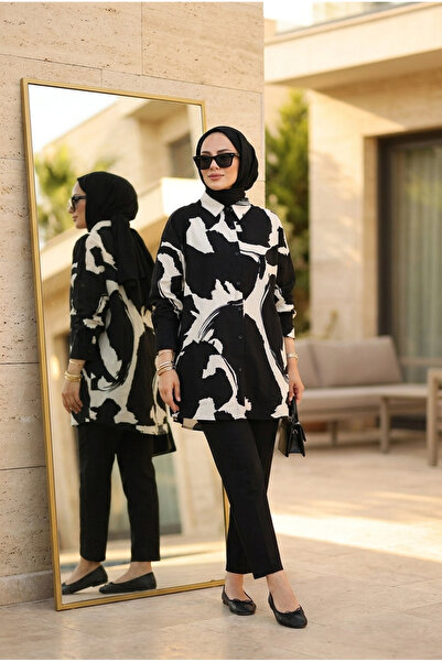 Kirazca Butik Women's Vintage Patterned Comfortable Cut Hijab Tunic (Front 80...