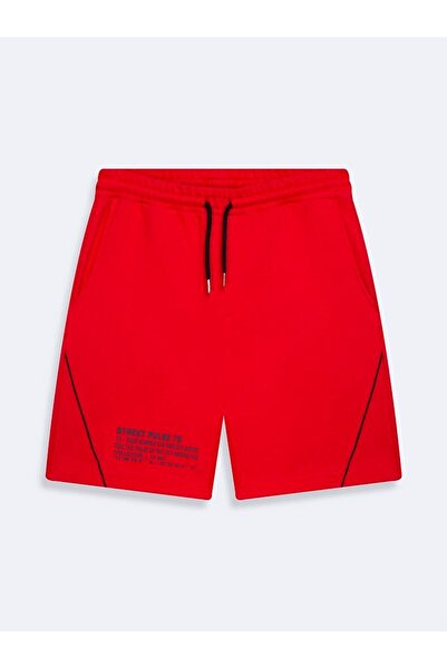 Ltb Printed Regular Red Shorts with Piping Detail
