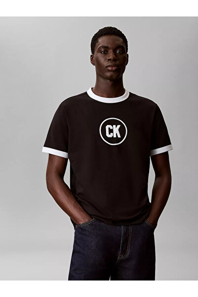 Calvin Klein Erkek %100 Pamuklu Logo Detaylı Bisiklet Yaka Kısa Kollu Siyah T...