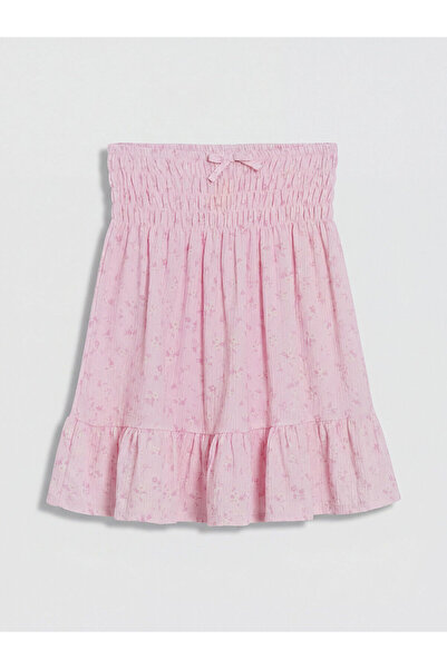 LC Waikiki Pink Elastic Waist Floral Patterned Girls' Skirt