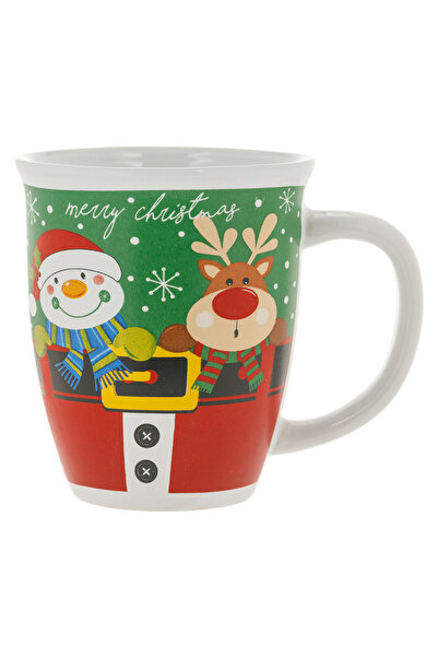 OEM Ceramic Christmas Mug Red Green Buckle Deer "Merry Christmas" 420ml